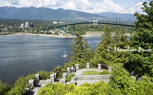 Sailboat nears the Lions Gate Bridge, Vancouver, BC