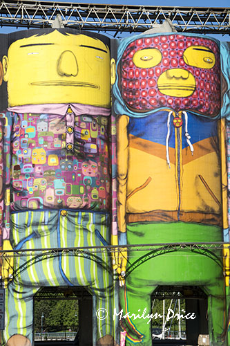 Painted towers at a concrete plant on Granville Island, Vancouver, BC