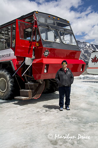Carl and the big bus, Athabasca Glacier, Columbia Ice Fields, Icefields Parkway, AB