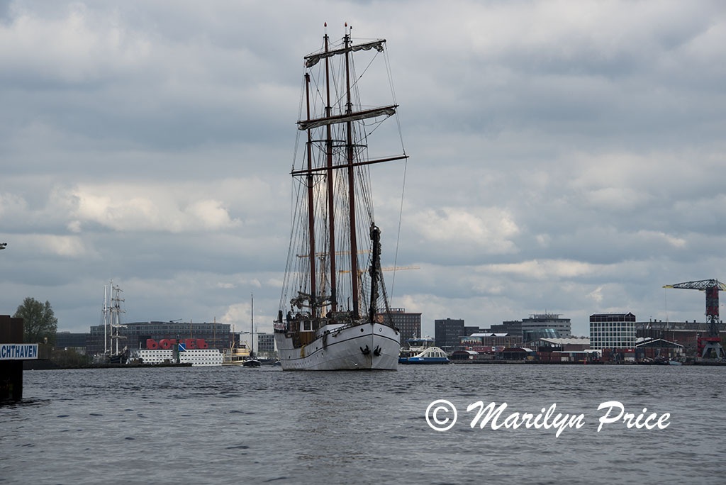 Sailing ship in the harbor, Amsterdam, Netherlands