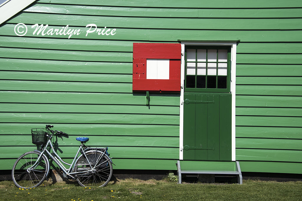 Side of a windmill with bicycle, Zaandam, Netherlands