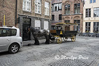 Horse drawn wagon for tourists, Bruges, Belgium
