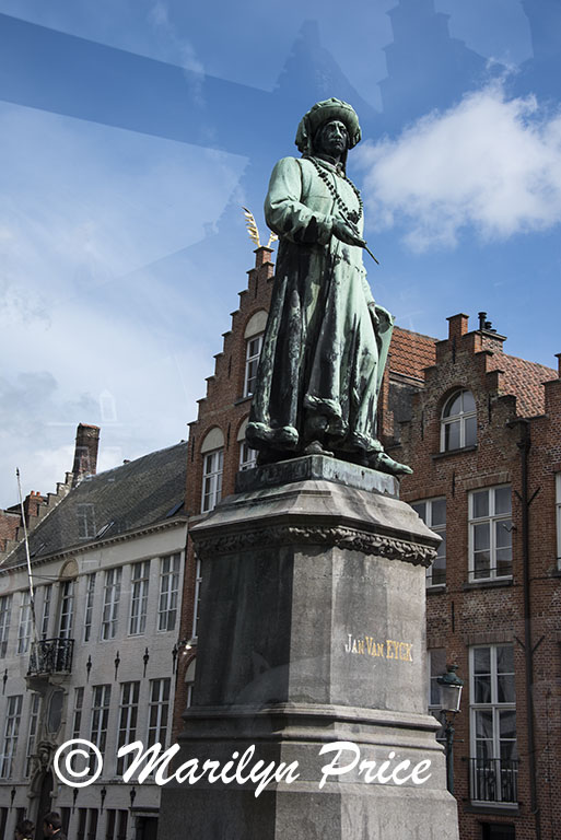 Statue to Jan van Eyck (on city tour), Bruges, Belgium