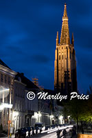 Tower of the Church of Our Lady at night, Bruges, Belgium
