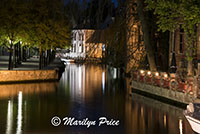 Canal and reflections at night, Bruges, Belgium
