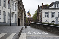 Street and flags, Bruges, Belgium