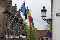 Flags and lamp, Bruges, Belgium