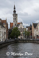 Looking up a canal towards Jan van Eyck square, Bruges, Belgium