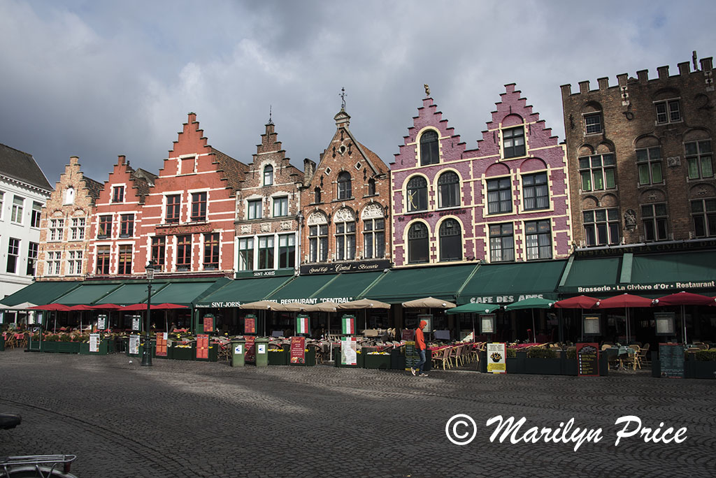 Shops around the perimeter of the Markt, Bruges, Belgium