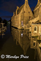 Night reflections of St. Jan's Hospital, Bruges, Belgium