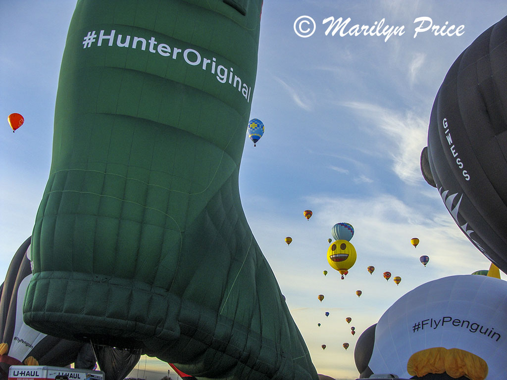 Some of the shape balloons join the others at launch, International Balloon Fiesta, Albuquerque, NM