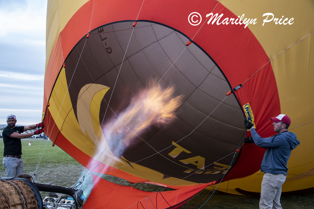 Inflating the lion balloon, Special shapes balloon glow, International Balloon Fiesta, Albuquerque, NM