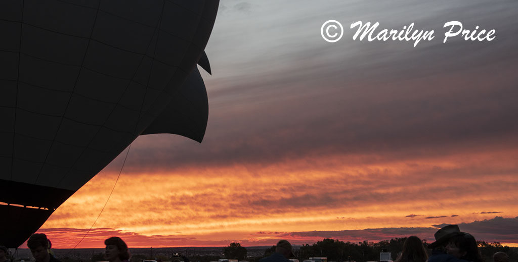 Sunset over the balloon grounds, Special shapes balloon glow, International Balloon Fiesta, Albuquerque, NM