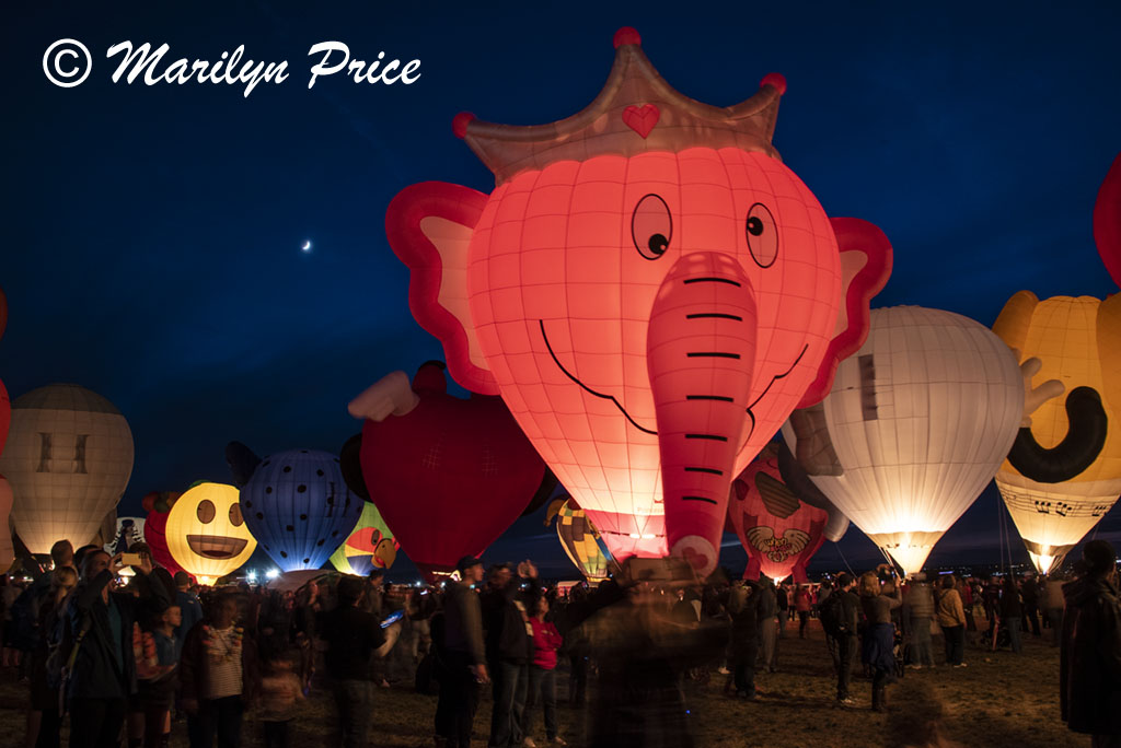Balloons and moon, Special shapes balloon glow, International Balloon Fiesta, Albuquerque, NM