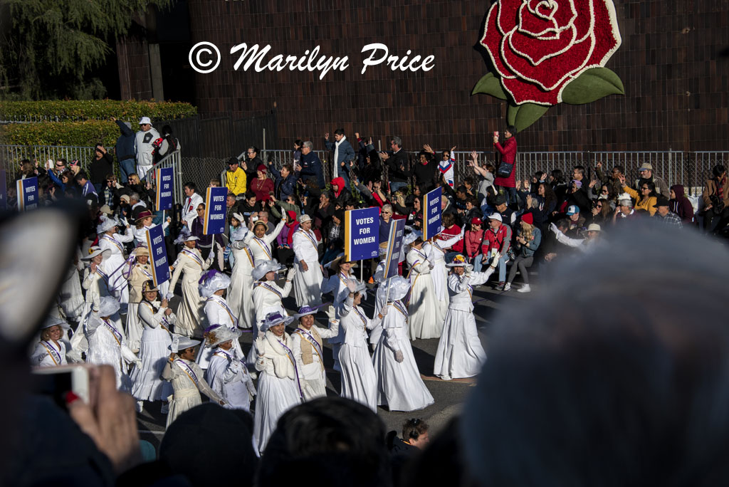 Marchers accompanying the Pasadena float (Years of Hope, Years of Courage), Rose Parade, Pasadena, CA