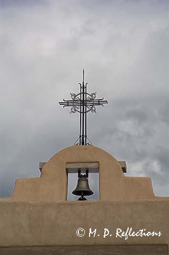 Ornate cross and bell, Santa Fe, NM