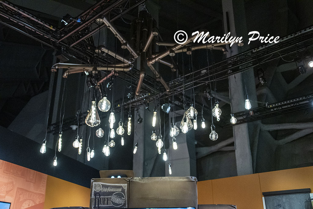 Old lightbulb chandelier, Museum of Pop Culture (MoPOP), Seattle, WA