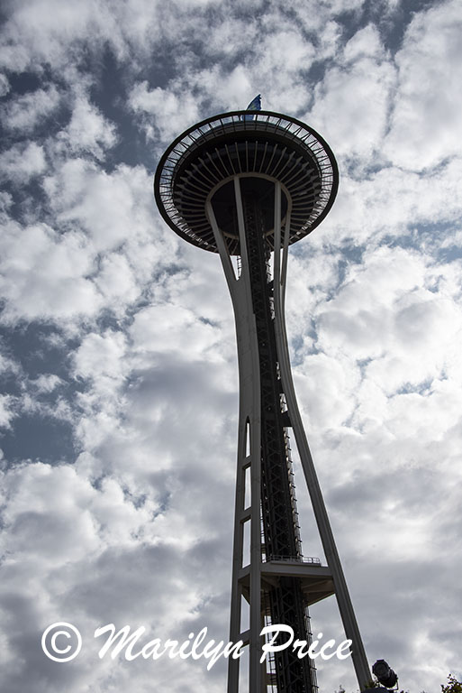 Space Needle between rain clouds, Seattle, WA