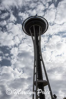 Space Needle between rain clouds, Seattle, WA