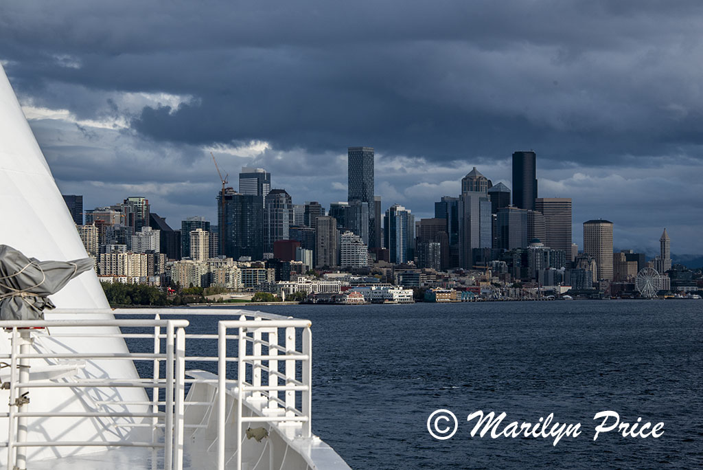 Skyline from heliport deck as we leave port, Seattle, WA