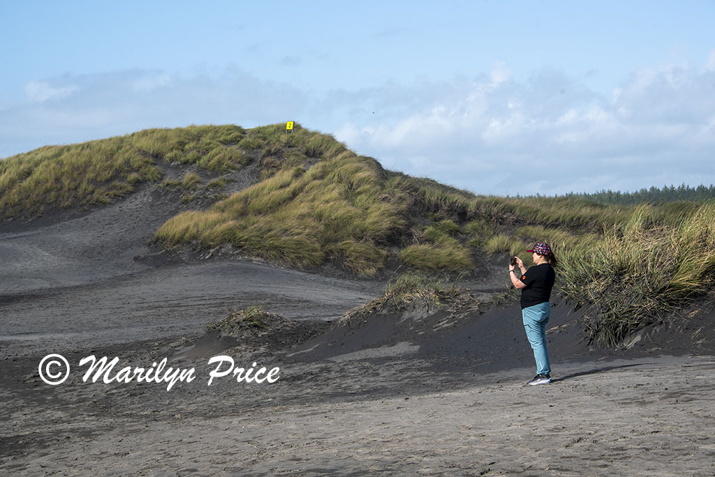 Kelly and sand dunes, Fort Stevens State Park, OR