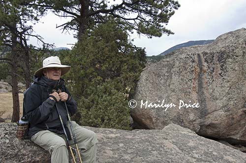 Carl on a boulder at the side of Cub Lake Trail, Rocky Mountain National Park, CO