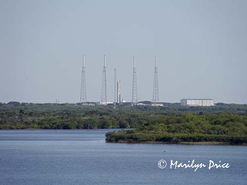 Lightning towers around a launch pad, Kennedy Space Center, FL