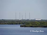 Lightning towers around a launch pad, Kennedy Space Center, FL