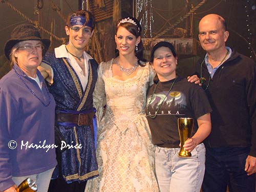Marilyn, Kelly, and Carl join the Pirate King and the Princess, Pirates Dinner Show, Orlando, FL