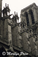 Detail, flying buttresses, Cathedral of Notre Dame de Paris, Paris, France