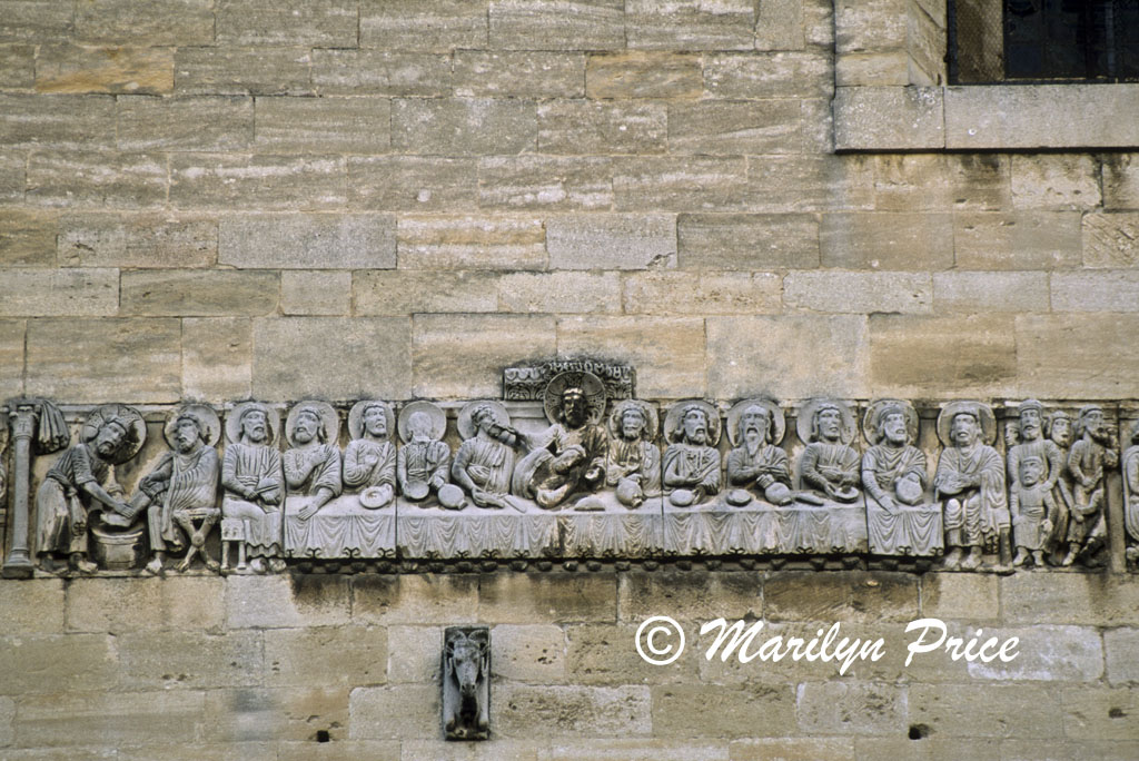 Carving of the last supper, on the side of a church, Beaucaire, France
