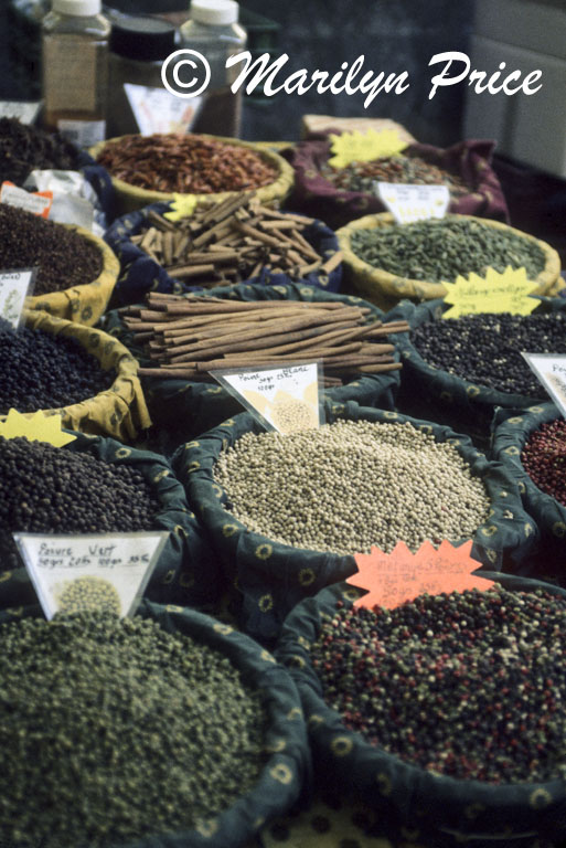 An array of spices at the weekly market, St. Remy de Provence, France