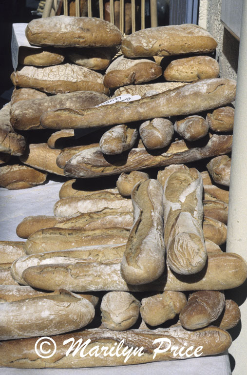 Stacks of fresh bread at the marketplace