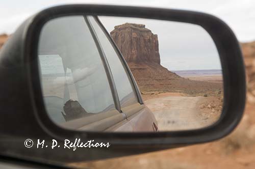 The Mittens in the rearview mirror as we leave Monument Valley, AZ