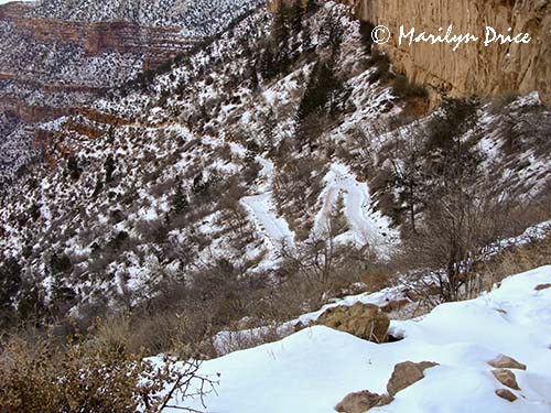 Snow packed Bright Angel Trail, Grand Canyon National Park, AZ