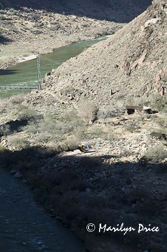 Helicopter landing near the Colorado River near Phantom Ranch, Grand Canyon National Park, AZ
