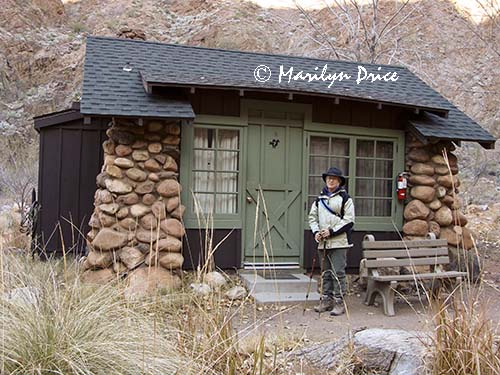 Marilyn in front of cabin 7, Phantom Ranch, Grand Canyon National Park, AZ
