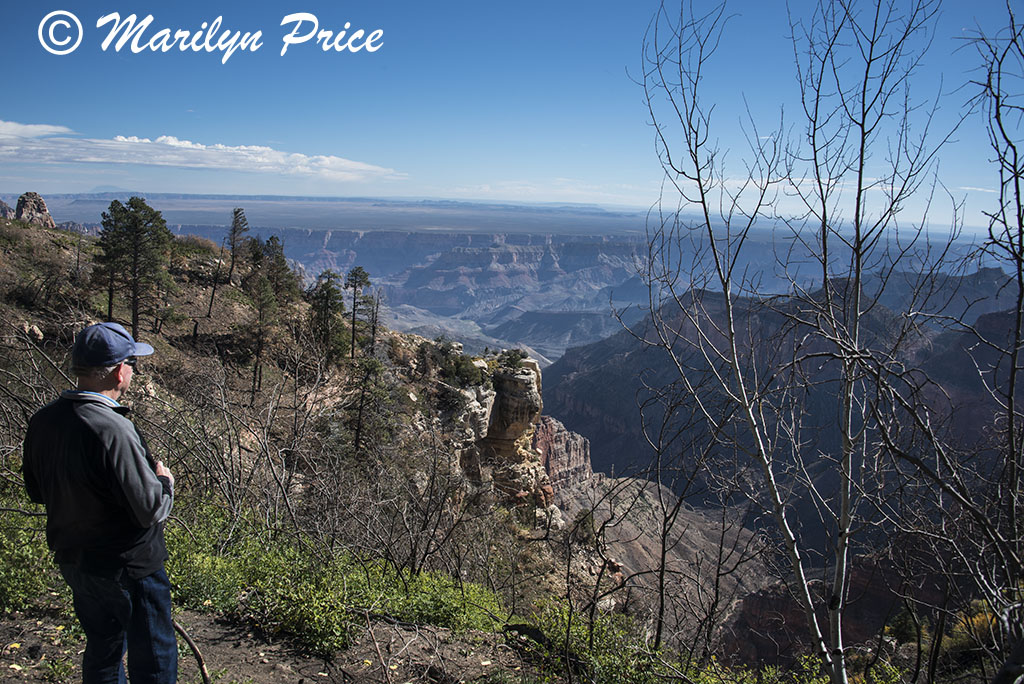Carl and the view from the spot where Ken Patrick Trail crosses Cape Royal road, Grand Canyon National Park, AZ