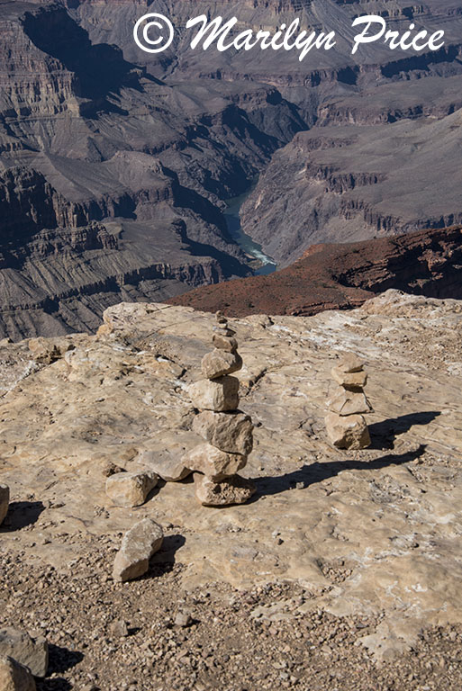 Balanced rocks on the canyon rim with the Colorado River far below, Hopi Point, Grand Canyon National Park, AZ
