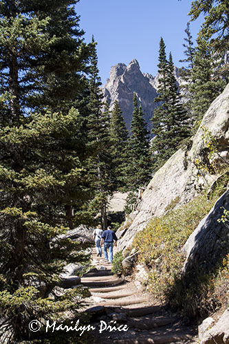 Trail and peaks, Emerald Lake Trail, Rocky Mountain National Park, CO