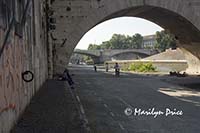 Bike path along the Tiber, Rome, Italy