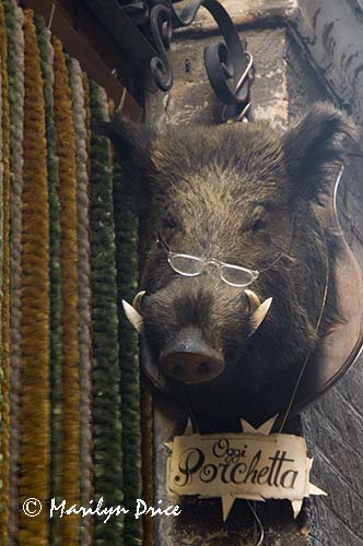 Outside a meat shop, Siena, Tuscany, Italy
