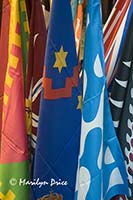 Store display of Palio flags, Siena, Tuscany, Italy