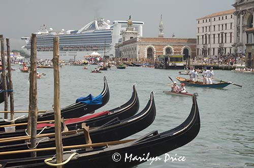 Grand Canal and parade of rowed boats, Venice, Italy