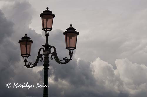 Lamppost and storm clouds, San Giorgio, Venice, Italy