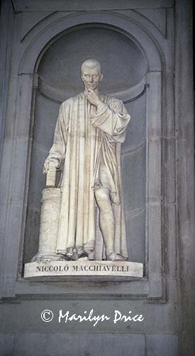 Niccolo Machiavelli, a statue in the Uffizi courtyard, Florence, Italy