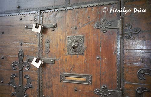 Antique locks on a jewelry store on the Ponte Vecchio, Florence, Italy
