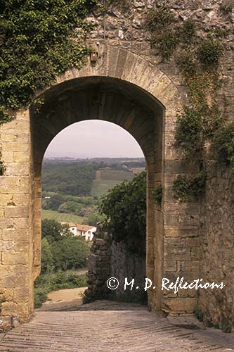 Looking out the Town gates of Monteriggioni, Italy