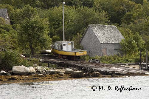 Fishing boat pulled ashore for repairs, Northwest Cove, Nova Scotia