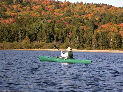 Marilyn tried kayaking, Nahmakanta Lake, ME